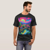 サイケデリックな日本の風景アート Tシャツ (正面フル)