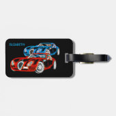 サイケデリックな未来派の白熱［赤熱］光を放つなネオンスポーツ・カー ラゲッジタグ (裏面横)