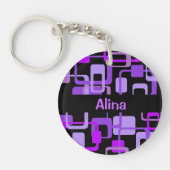 サイケデリックな正方形のレトロの一見のパーソナライズな紫色 キーホルダー (正面)