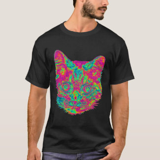 サイケデリックな猫のTシャツ-黒 Tシャツ