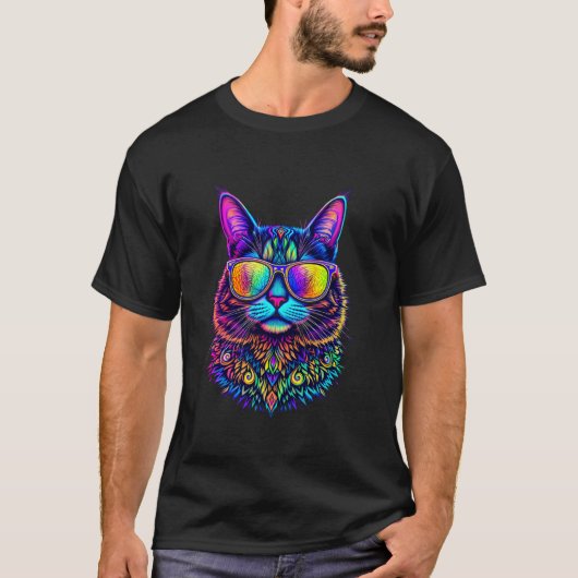 サイケデリックな猫 Tシャツ (正面)