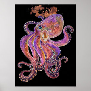 サイケデリックな紫色の深海Kraken ポスター