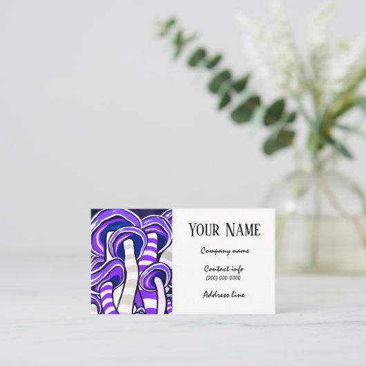 サイケデリックな紫色の腰回りが大きでトリップ(幻覚体験)のようななきのこBoho 名刺 (スタンド正面)