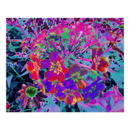 サイケデリックな色鮮やかな赤と紫の花 ポスター