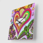 サイケデリックな虹のハートの芸術のプリント スクエア壁時計 (傾斜)