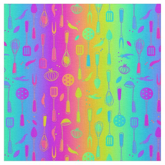 サイケデリックな虹の台所物 ファブリック (クローズアップ)