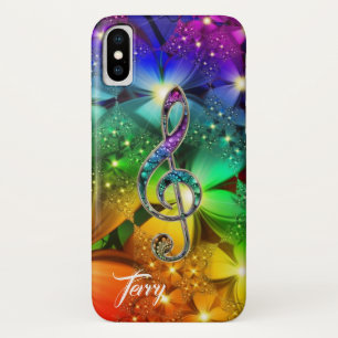 サイケデリックな虹音楽クレフ、音符記号のiPhone Xの場合 iPhone X ケース