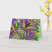 サイケデリックな謝肉祭の羽はギフトの服装を覆います カード (黄色い花)