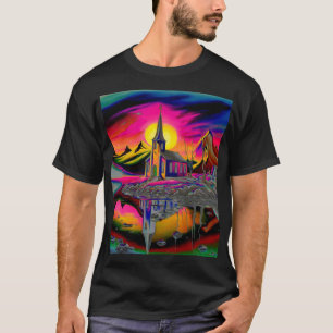 サイケデリックな風景の中の教会 4 Tシャツ