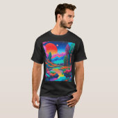 サイケデリックな風景 ピンク 緑のアート Tシャツ (正面フル)