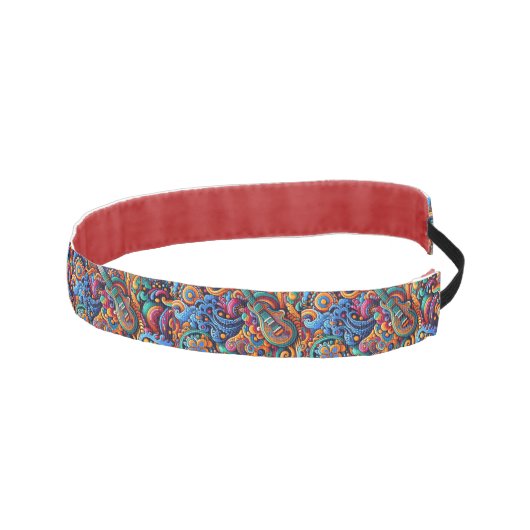 サイケデリックろうけつ染めギターアートカラフルレトロ音楽 アスレチックヘッドバンド (右)