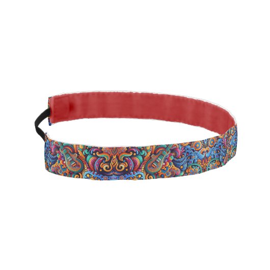 サイケデリックろうけつ染めギターアートカラフルレトロ音楽 アスレチックヘッドバンド (左)