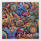 サイケデリックろうけつ染めギターアートカラフルレトロ音楽 ウィンドウサイン (シート)