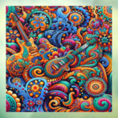 サイケデリックろうけつ染めギターアートカラフルレトロ音楽 ウィンドウサイン (シート3)