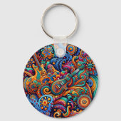 サイケデリックろうけつ染めギターアートカラフルレトロ音楽 キーホルダー (裏面)