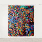 サイケデリックろうけつ染めギターアートカラフルレトロ音楽 タペストリー (正面)