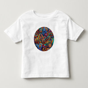 サイケデリックろうけつ染めギターアートカラフルレトロ音楽 トドラーTシャツ