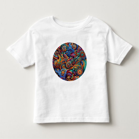 サイケデリックろうけつ染めギターアートカラフルレトロ音楽 トドラーTシャツ (正面)