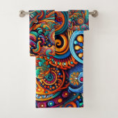 サイケデリックろうけつ染めギターアートカラフルレトロ音楽 バスタオルセット (インサイチュ)