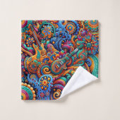 サイケデリックろうけつ染めギターアートカラフルレトロ音楽 バスタオルセット (ウォッシュタオル)