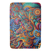 サイケデリックろうけつ染めギターアートカラフルレトロ音楽 バスマット (正面縦)