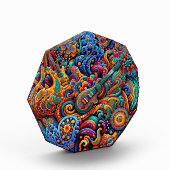 サイケデリックろうけつ染めギターアートカラフルレトロ音楽 フォトブロック (左)