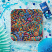 サイケデリックろうけつ染めギターアートカラフルレトロ音楽 ペーパープレート (パーティー)