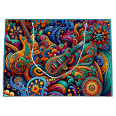 サイケデリックろうけつ染めギターアートカラフルレトロ音楽 ラージペーパーバッグ (正面)