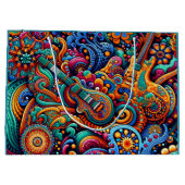 サイケデリックろうけつ染めギターアートカラフルレトロ音楽 ラージペーパーバッグ (裏面)