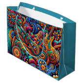 サイケデリックろうけつ染めギターアートカラフルレトロ音楽 ラージペーパーバッグ (裏面アングル)