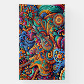 サイケデリックろうけつ染めギターアートカラフルレトロ音楽 横断幕 (縦)