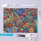 サイケデリックろうけつ染めギターアートカラフルレトロ音楽 薄葉紙 (クラフト)