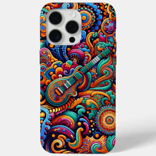 サイケデリックろうけつ染めギターアートカラフルレトロ音楽 iPhone 15 PRO MAXケース