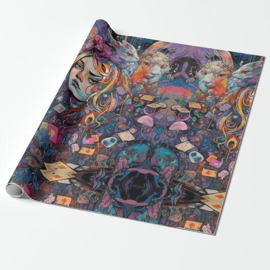 サイケデリックアリスin wonderland動物テーマ ラッピングペーパー (アンロールド)