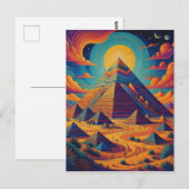 サイケデリックエジプトピラミッド風景アート ポストカード (正面/裏面)