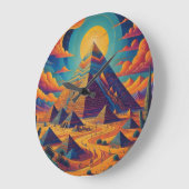 サイケデリックエジプトピラミッド風景アート ラージ壁時計 (傾斜)