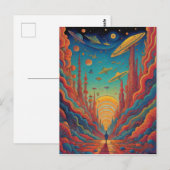 サイケデリックオレンジジャーランドスケープアート ポストカード (正面/裏面)
