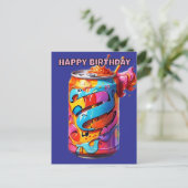 サイケデリックカラフルな缶の誕生日 ポストカード (スタンド正面)