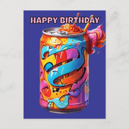 サイケデリックカラフルな缶の誕生日 ポストカード (正面)