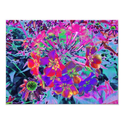 サイケデリックカラフルな赤と紫の花 フォトプリント (正面)