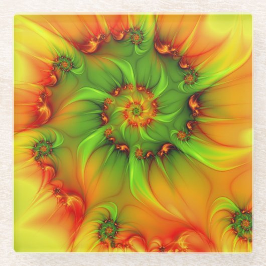 サイケデリックカラフルモダン抽象芸術 ガラスコースター (正面)