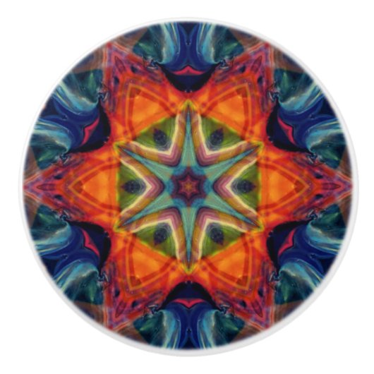 サイケデリックカラフル万華鏡のように千変万化するパターン セラミックノブ (正面)