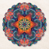 サイケデリックカラフル万華鏡のように千変万化するパターン ペーパーコースター (正面)