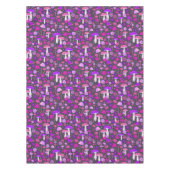 サイケデリックキノコとフローラピンク、紫、黒 テーブルクロス (正面)