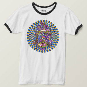 サイケデリックキノコの渦巻きリンガーTシャツ Tシャツ
