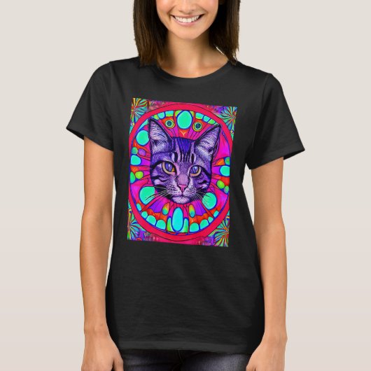 サイケデリックキャット+子猫+猫スタイル Tシャツ (正面)