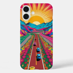 サイケデリックサンライズアートトリップ（幻覚体験）のようなドーンビジョンギフト iPhone 16 PLUSケース