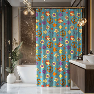 サイケデリックシャワーカーテン レトロパステルムード シャワーカーテン
