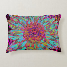 サイケデリックティール(緑がかった色)ブルー抽象芸術装飾ダリア アクセントクッション