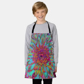 サイケデリックティール（緑がかった色）ブルー抽象芸術装飾ダリア エプロン (着用した状態)